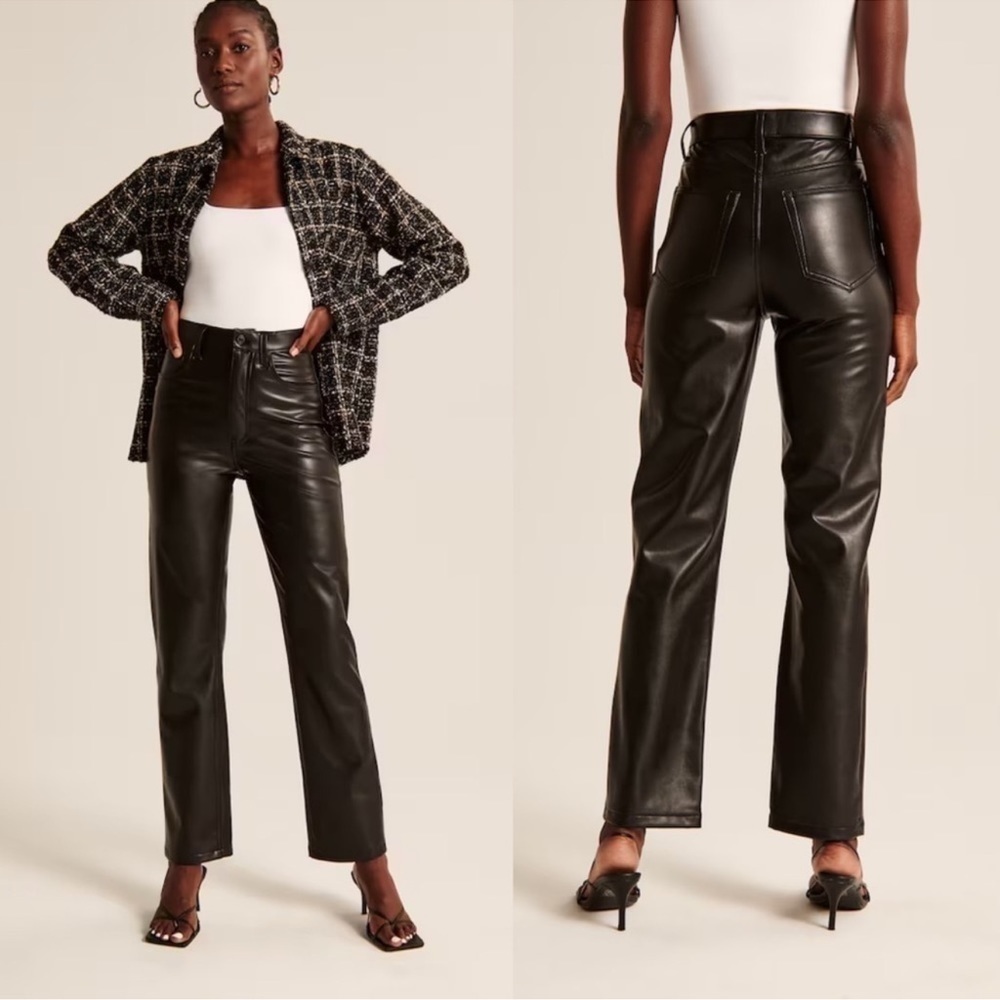 Abercrombie & Fitch Curve Love Ankle Straight High Rise Vegan Faux Leather Pants